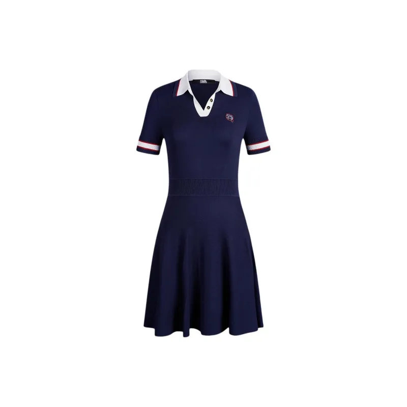 KARL LAGERFELD Short Sleeved Dress Women's Navy Blue-0