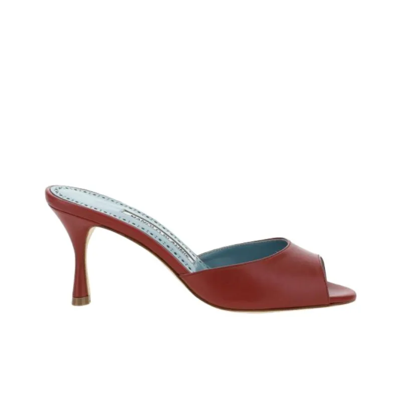 MANOLO BLAHNIK Slide Slippers 7cm Women's Burgundy-1