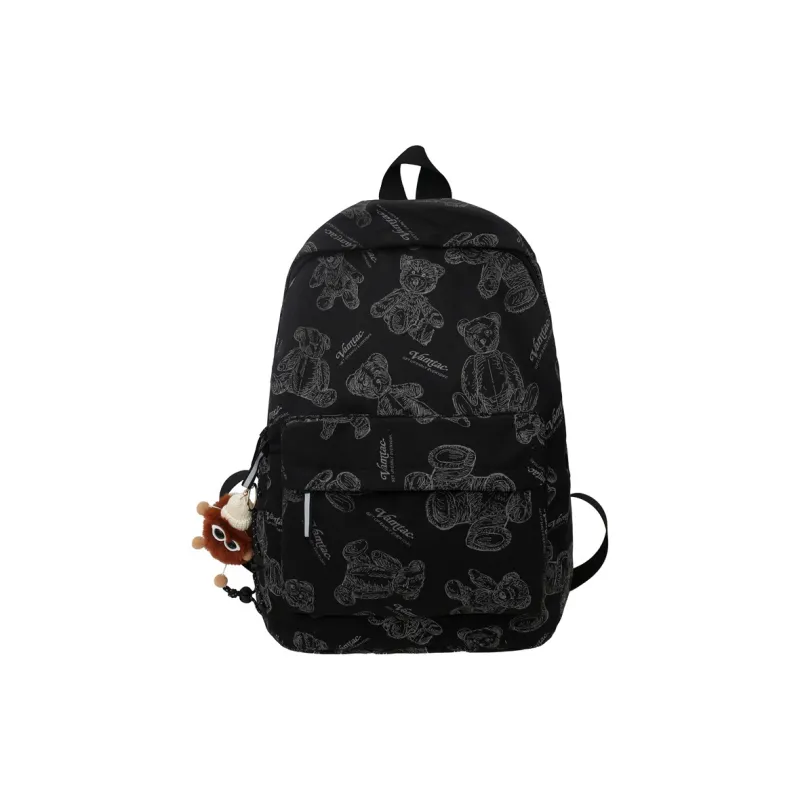 Kaka Tree Nylon Backpack Unisex Black/White-0
