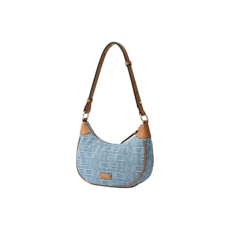 FION Fabric With Split Cow Leather Shoulder Bag Regular Women's Blue Shades-2