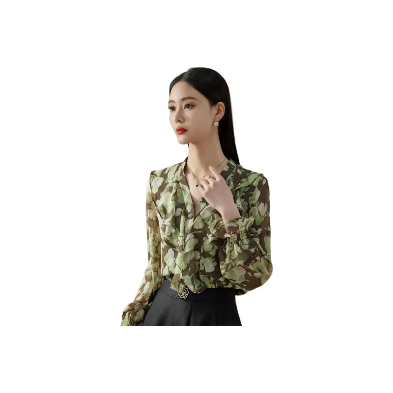 Hang Yi Court Shirt Women's Green Floral-0