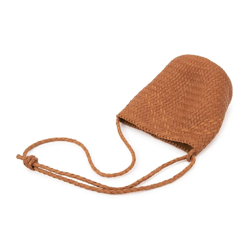 VENOF Cow Leather Shoulder Bag Trumpets Women's Natural Brown/Twilight Black/Ochre Coffee-2