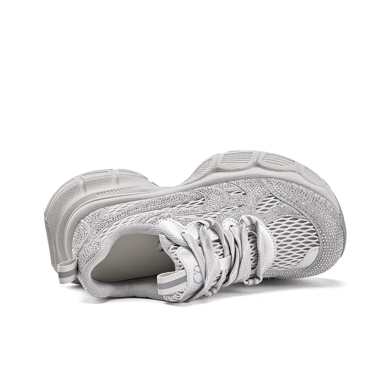 La Chapelle Abrasion Resistant, Breathable, Lightweight, Height Increasing Low Top Chunky Sneakers Women's Silver-3