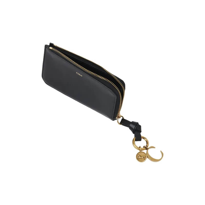 Chloe Alphabet Shiny Calfskin Wallet Women's Black-3