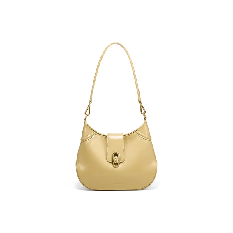 Simedin Cow Leather Shoulder Bag Trumpets Women's Sunlight Yellow/Ecru/Deep Black-0
