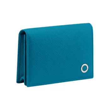 BVLGARI Calfskin Card Holder Men's Laguna Blue