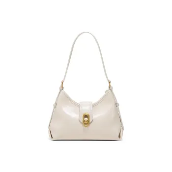 Simedin Cow Leather Shoulder Bag Tubas Women's Ecru/Deep Black