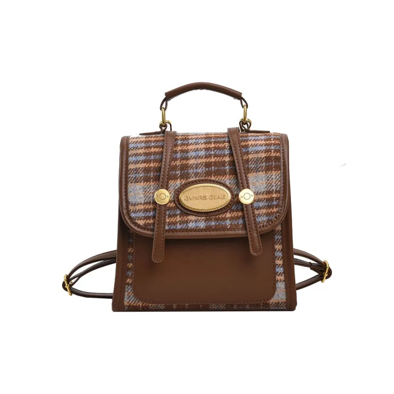TOUTSEUL YOLO PU Backpack Women's Brown Plaid/Blue Plaid-5