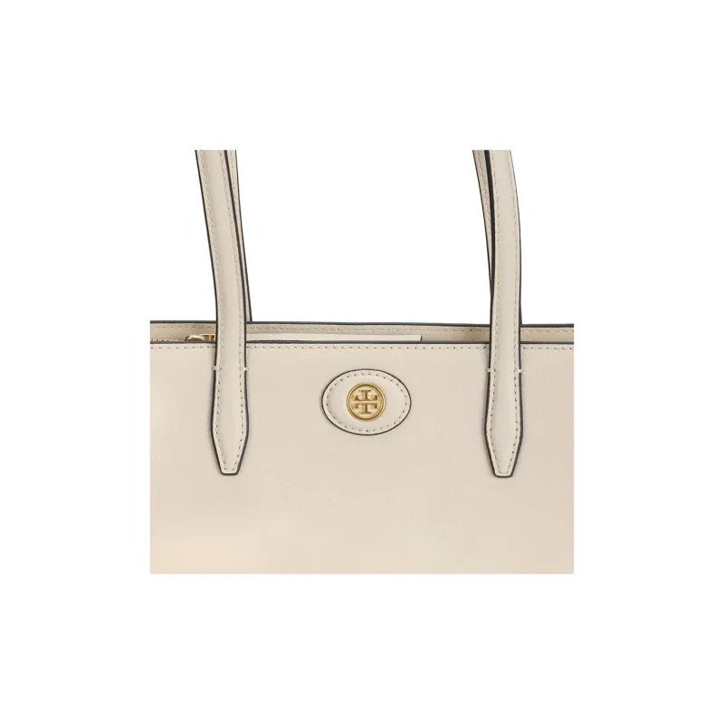 TORY BURCH Robinson Litchi Grain Leather Tote Bag, Shopping Bag, Handbag, Shoulder Bag Trumpets Women's Cream White-4