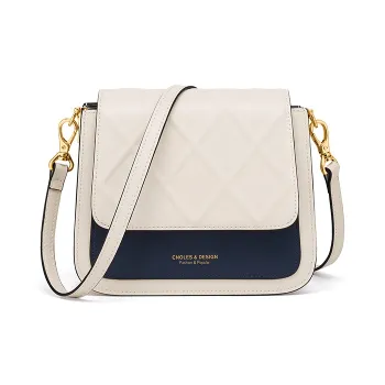 CNOLES Cow Leather Handbag Shoulder Bag Crossbody Bag Regular Women's Ecru/Ecru & Blue