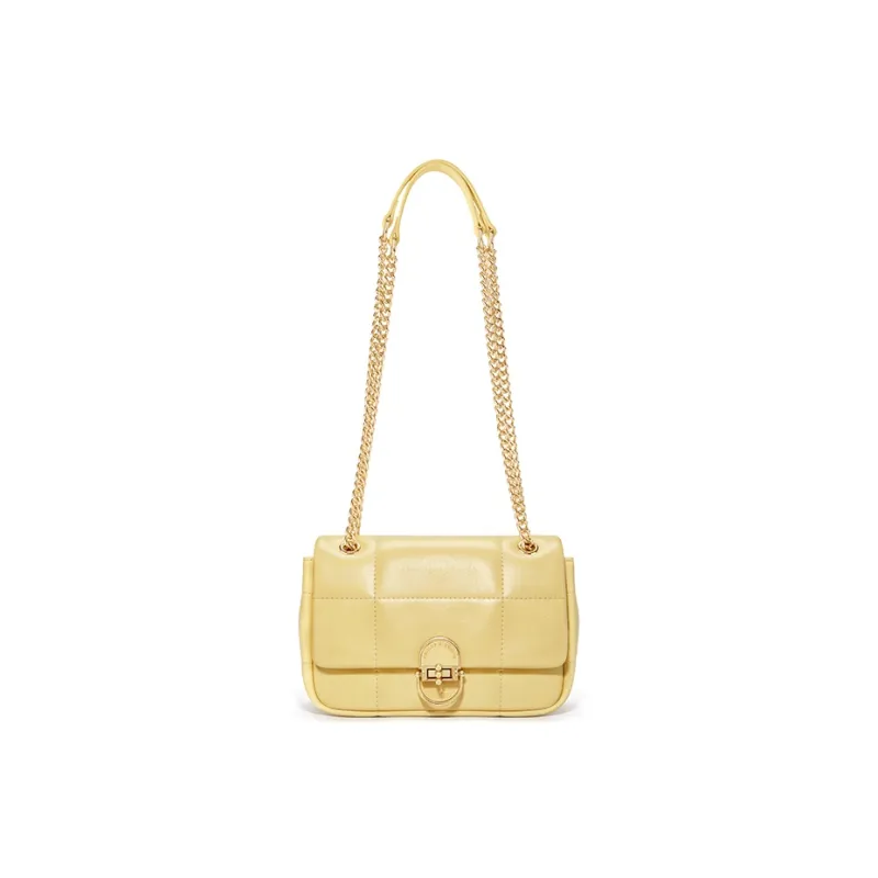 CNOLES Cow Leather Shoulder Bag, Underarm Crossbody Bag Trumpets Women's Egg White Yellow-0