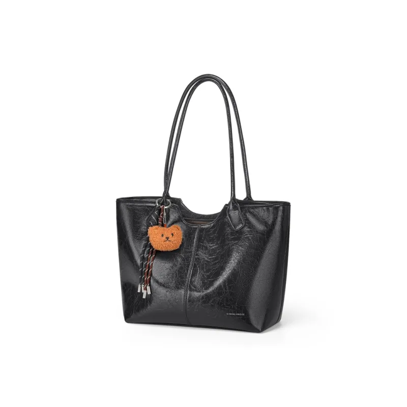 CinvaiKrose Super Fine Synthetic Leather Tote Bag, Handbag, Shopping Bag, Shoulder Bag Tubas Women's Ecru/Black-5