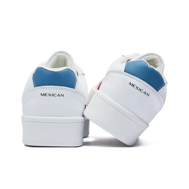 MEXICAN Low Top Skateboard Shoes Women's White Blue Red-4