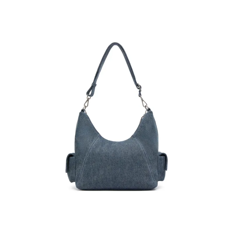Champion Fabric Shoulder Bag Unisex Medium Blue Denim/Black/Black Gray/Silver White-3