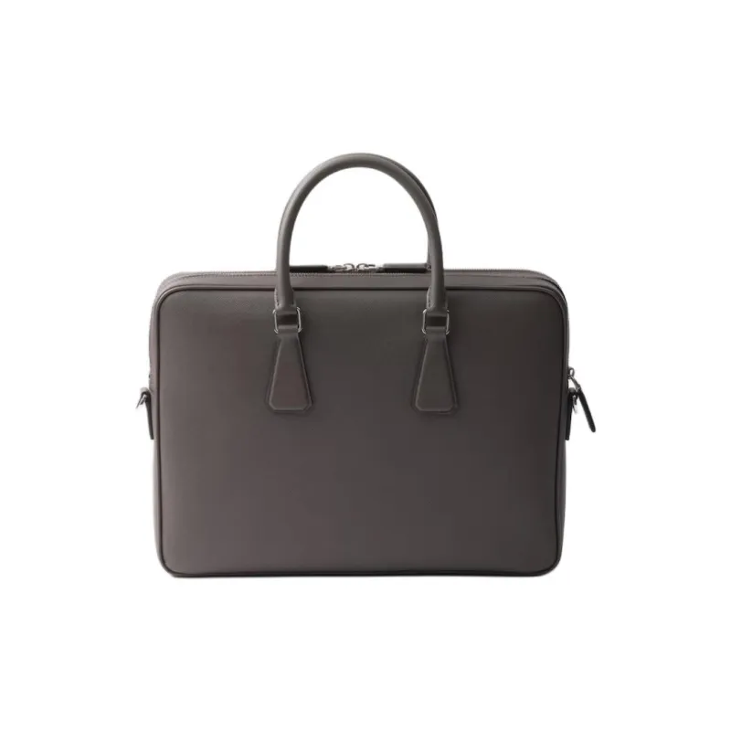 PRADA Calfskin Briefcase Men's Smoky Color-2