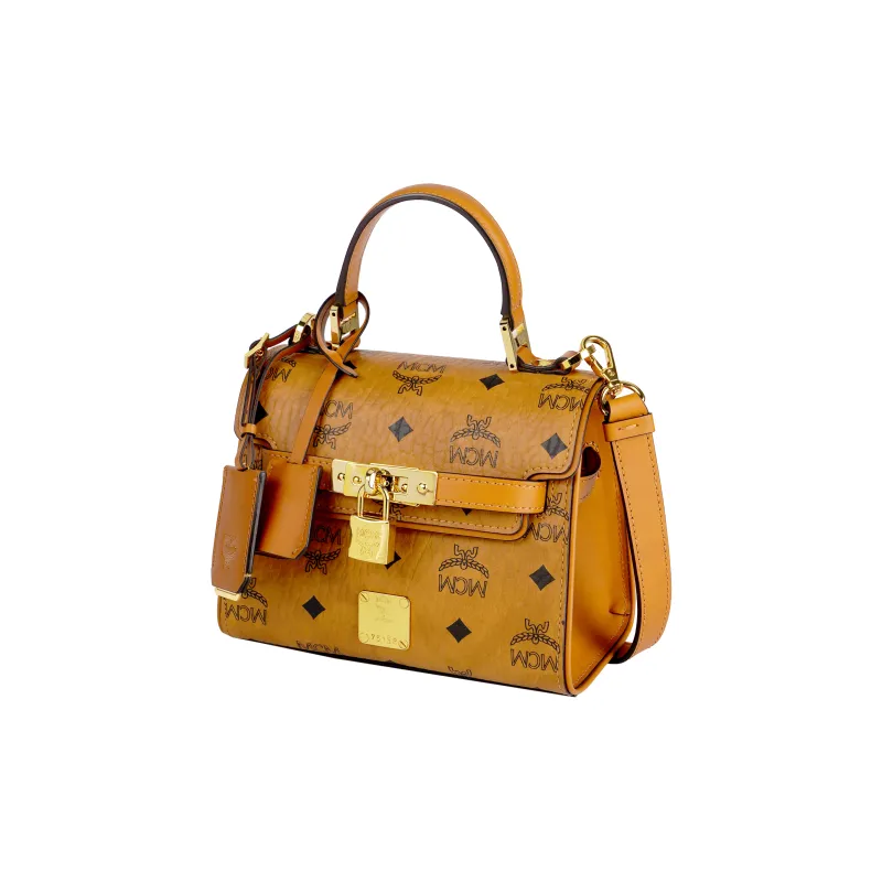 MCM Coated Canvas Kelly Bag, Shoulder Bag, Crossbody Bag, Handbag Mini Women's Brown Cognac-1
