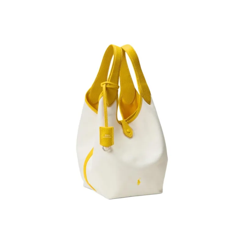 Polo Ralph Lauren Fabric Tote Bag, Shopping Bag, Handbag Trumpets Women's White & Yellow-1