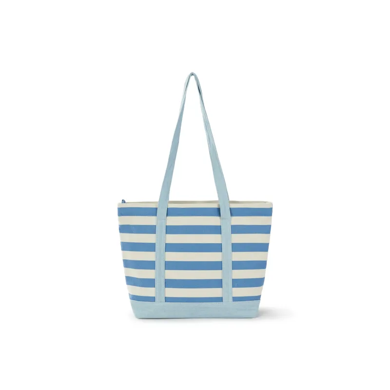Lee Fabric Tote Handbag, Shoulder Bag Regular Women's Blue White Stripes-3