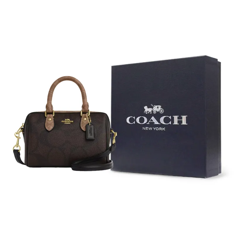 COACH Rowan Leather Shoulder Bag, Crossbody Bag, Handbag Mini Women's Tan-8
