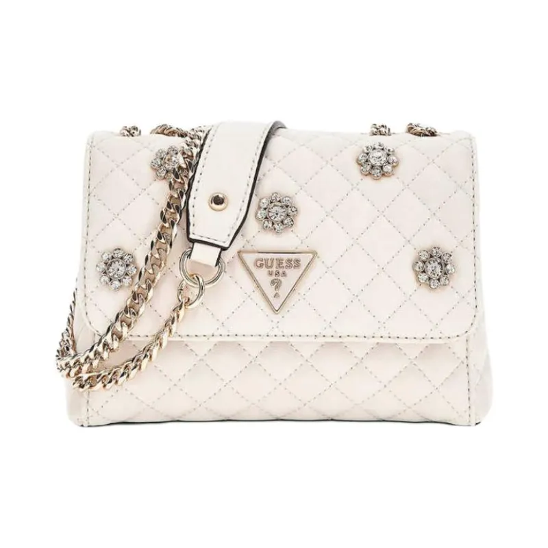 GUESS Artificial Leather Shoulder Bag Medium Size Women's Black/Beige/Pink-2