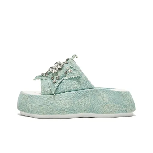 HR PU Polyurethane EVA Abrasion Resistant Cushioning Slide Slippers Women's Denim Blue