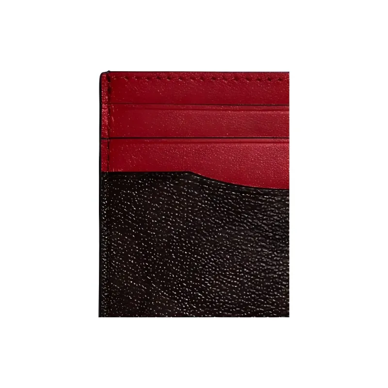COACH Card Case Coated Canvas With Exquisite Calfskin Document Wallet Card Holders Mini Women's Mahogany Color With Red-3