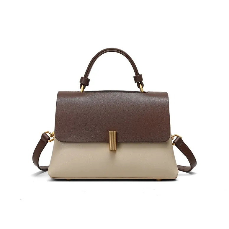 CNNCOO Cow Leather With Synthetic Leather Crossbody Handbag Women's Beige Coffee-1