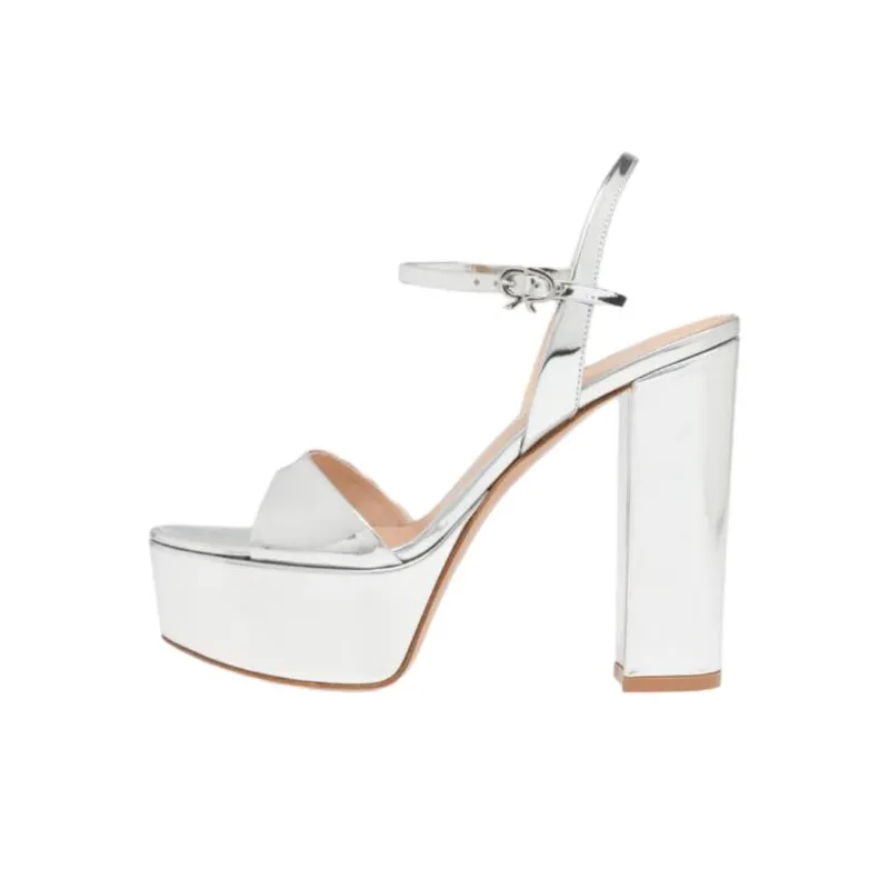 GIANVITO ROSSI Marlena One Strap Sandals 8.5cm Women's Silver-0