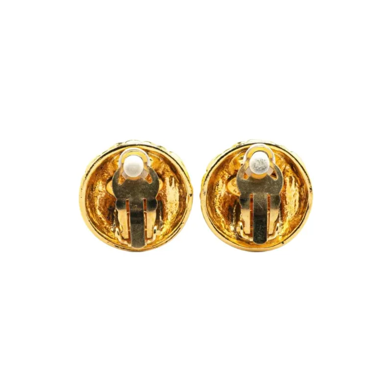 CHANEL 1980 1990 Plated Cc Quilted Clip On Earrings Costume Earrings-1