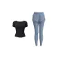 [Two-Piece Set]Starburst Black+Gray Lake Blue
