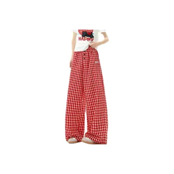 WOHOO Casual Pants Unisex Red Plaid