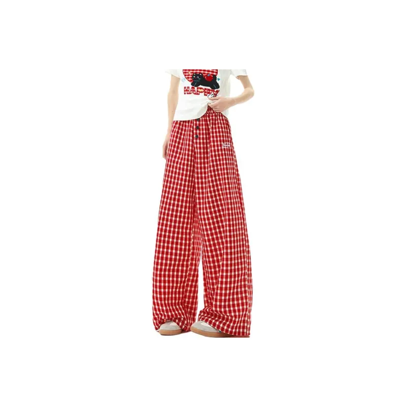 WOHOO Casual Pants Unisex Red Plaid-0
