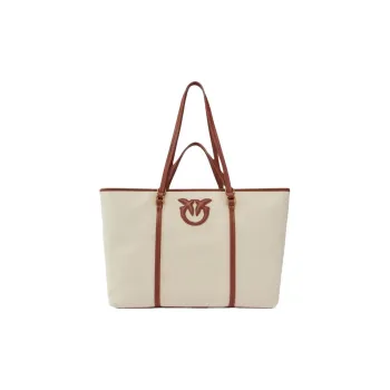PINKO Love Birds Series Cotton Tote Bag, Shopping Bag, Handbag Women's Ivory White