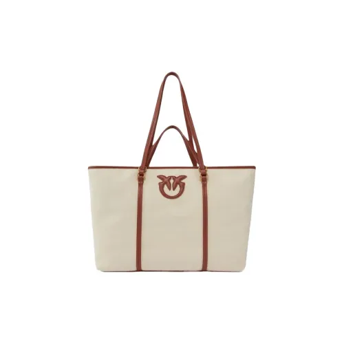 PINKO Love Birds Series Cotton Tote Bag, Shopping Bag, Handbag Women's Ivory White