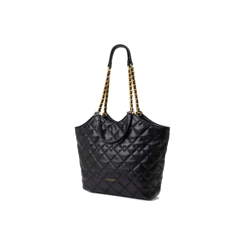 CLEVER& KETCH PU Tote One Shoulder Handbag Women's Black/Ecru-1