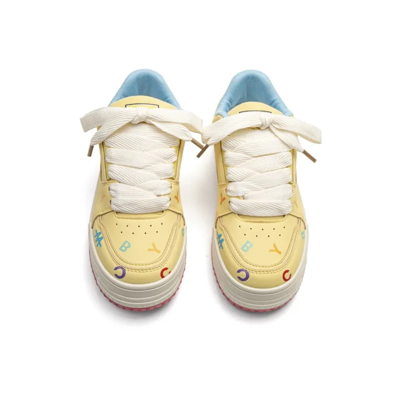 The New Age Family Anti Slip Wear Resistant Low Top Skateboard Shoes Women's Yellow-1