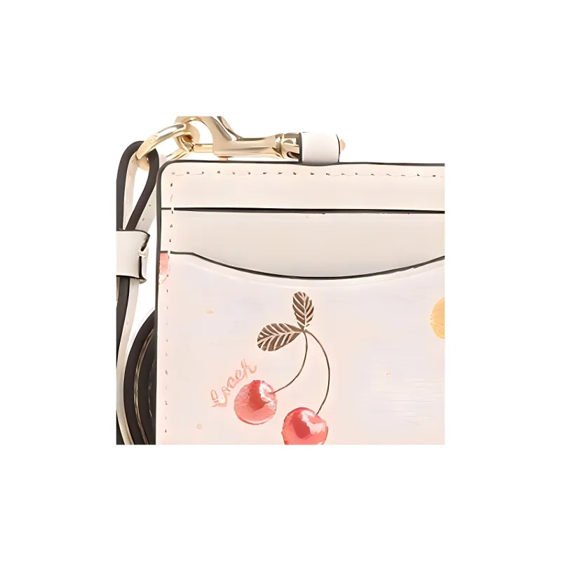 COACH Lanyard Leather Card Holder Women's White-2