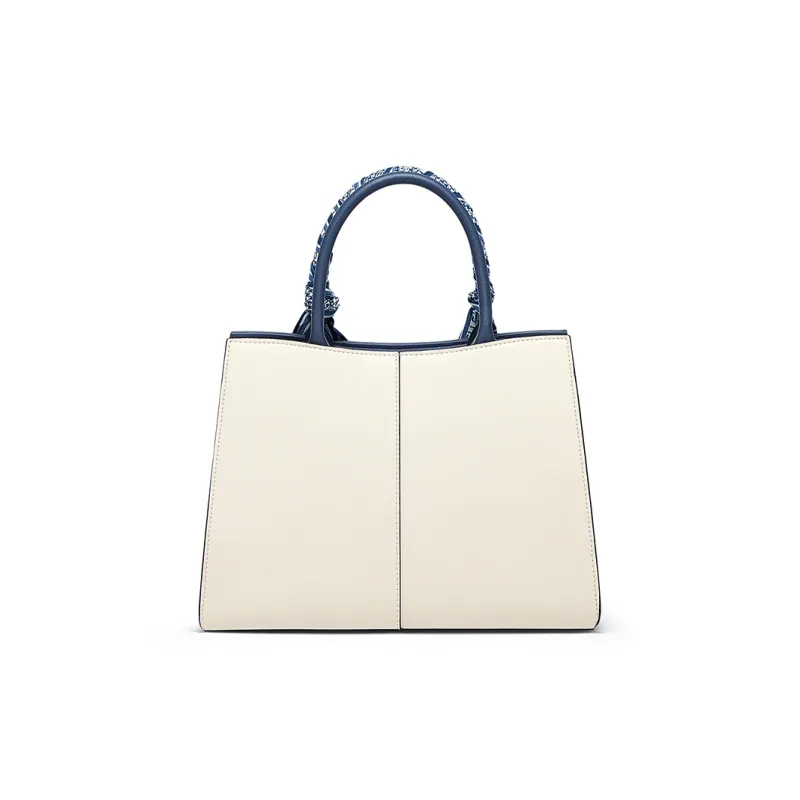 CNOLES Cow Leather Handbag, Shoulder Bag, Crossbody Bag Medium Size Women's Apricot Blue-3