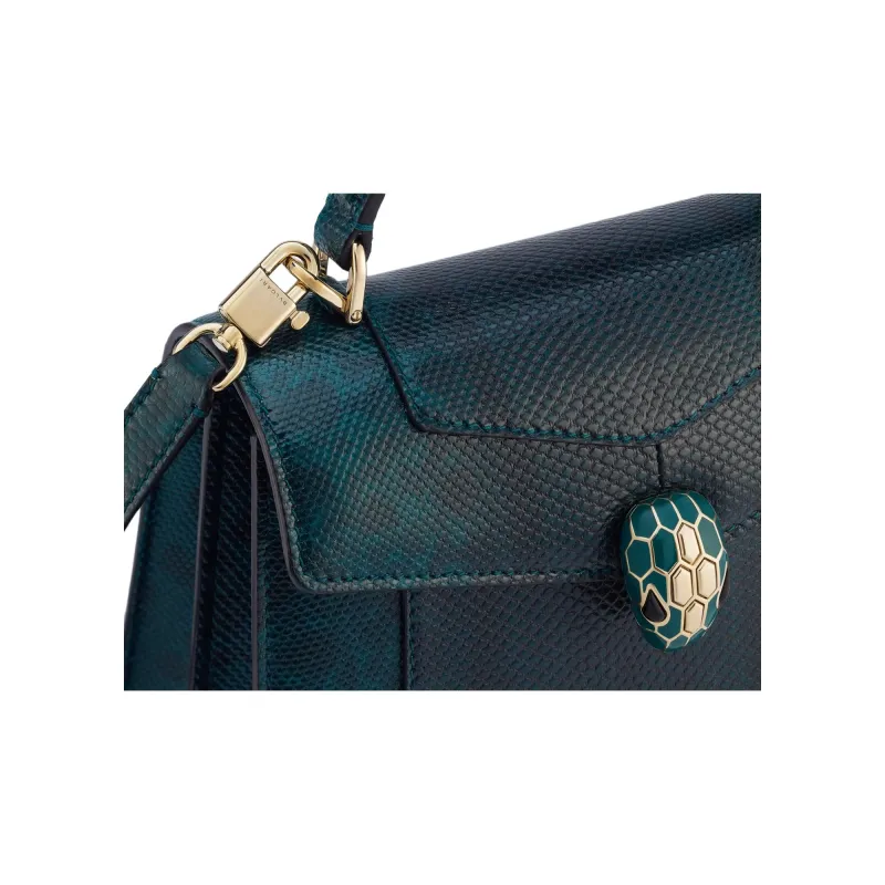 BVLGARI Serpenti Forever Leather Crossbody Handbag Medium Size Women's Green-4