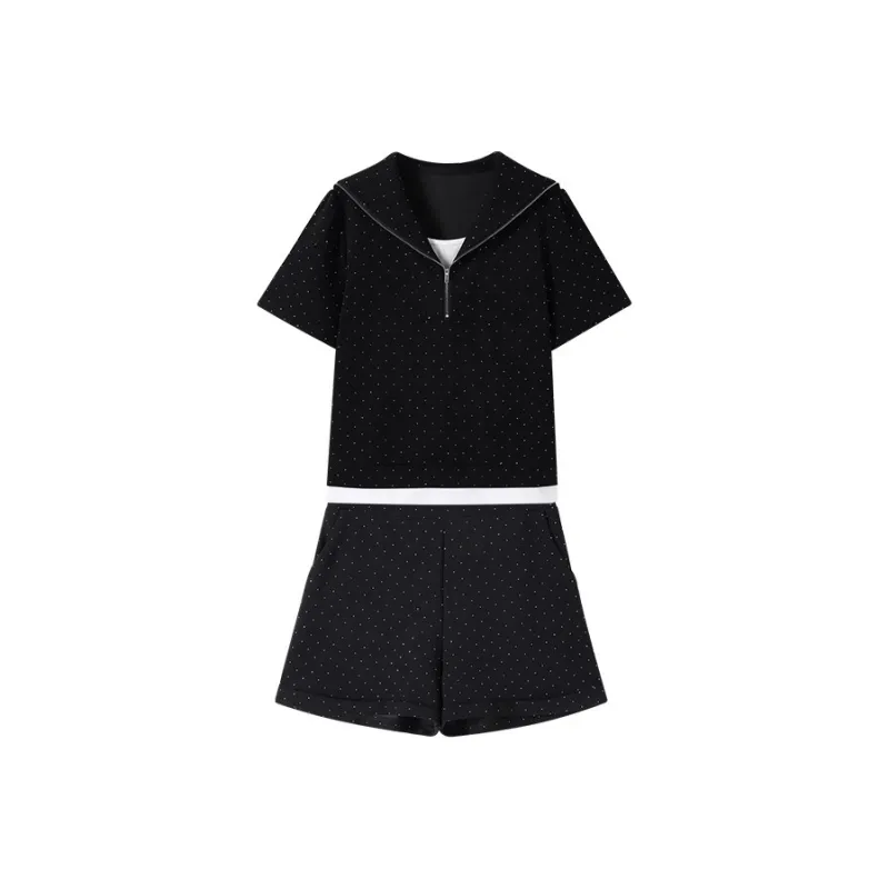 YUNFEIXIU Casual Suit Minimalist Style Fashion Loose Fit Top Shorts Two Piece Set Slimming Casual Summer Women's-0