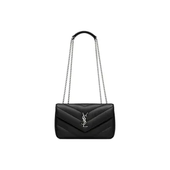 SAINT LAURENT LOULOU Lambskin Shoulder Bag Trumpets Women's Black
