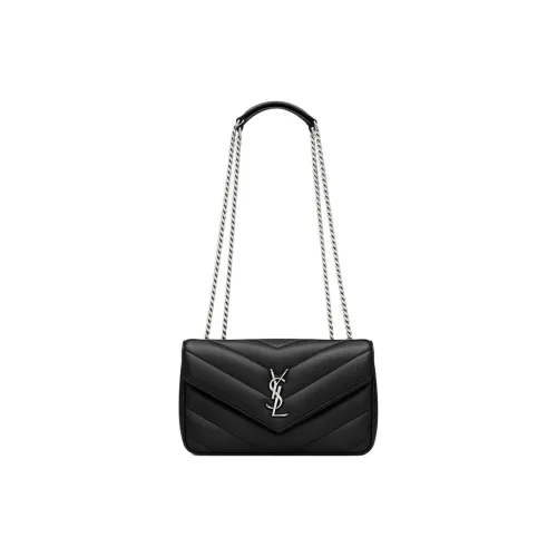 SAINT LAURENT LOULOU Lambskin Shoulder Bag Trumpets Women's Black