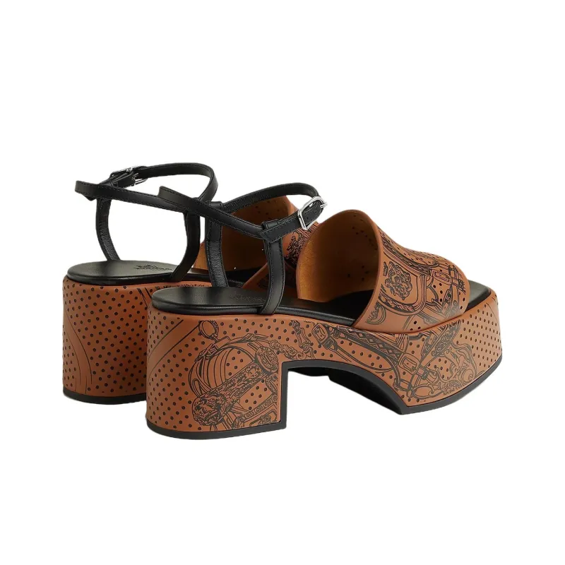 HERMES Kervella One Strap Sandals 7.5cm Women's Brown-3
