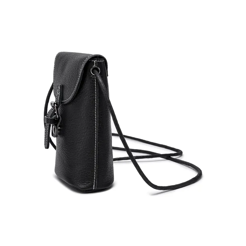Ace Paul Top Grain Cow Leather Shoulder Bag, Crossbody Bag, Cell Phone Pouch Unisex Elephant Gray/Black-10