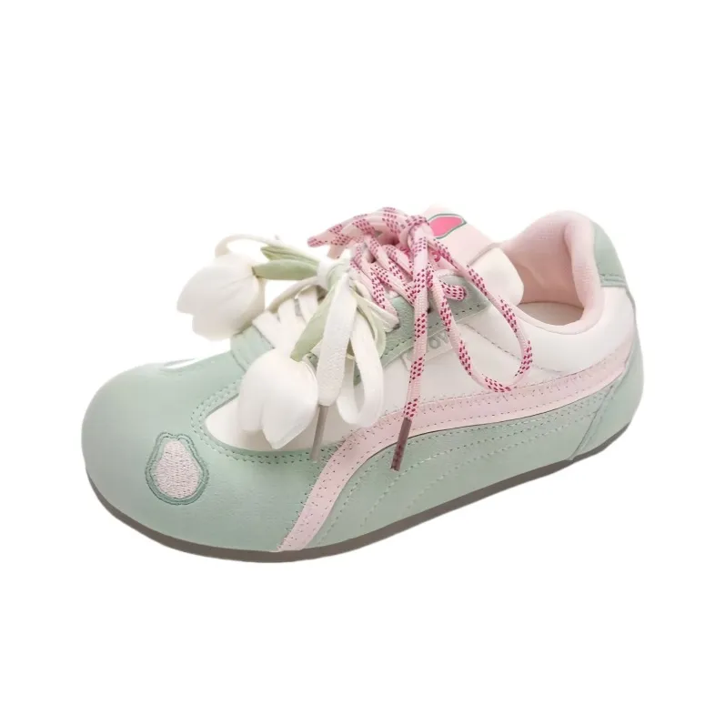 BINGO DUCK Slip Resistant Low Top Skateboard Shoes Women's Green Tulip-5