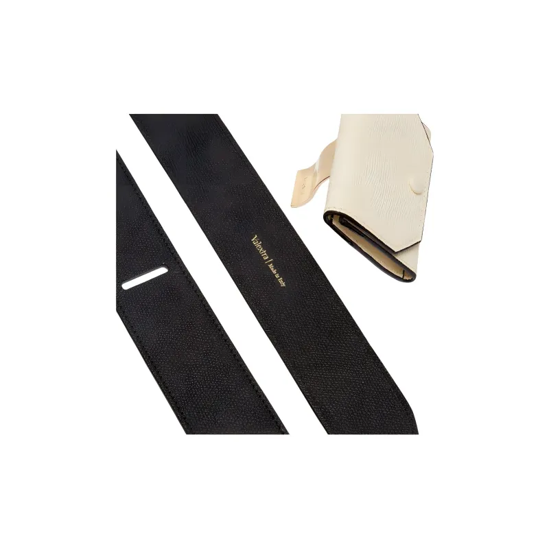 Valextra Calfskin Coin Purse Bag Strap Women's Black/White-3