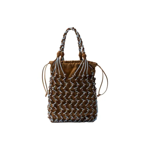 prada Match Cow Leather Handbag Trumpets Women's Brown & Blue