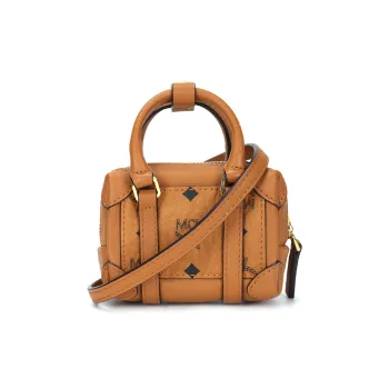 MCM Fabric With Leather Boston Bag, Pillow Bag, Crossbody Bag, Handbag, Shoulder Bag Mini Women's Brown With Cognac