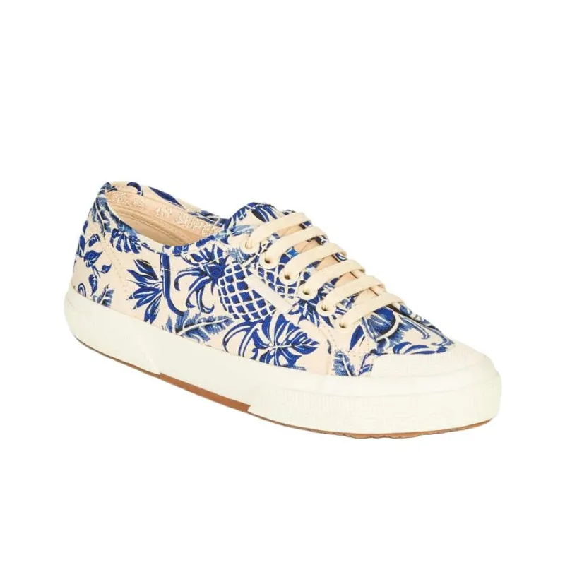 SUPERGA Slip Resistant Low Top Skateboard Shoes Women's Beige Blue-2