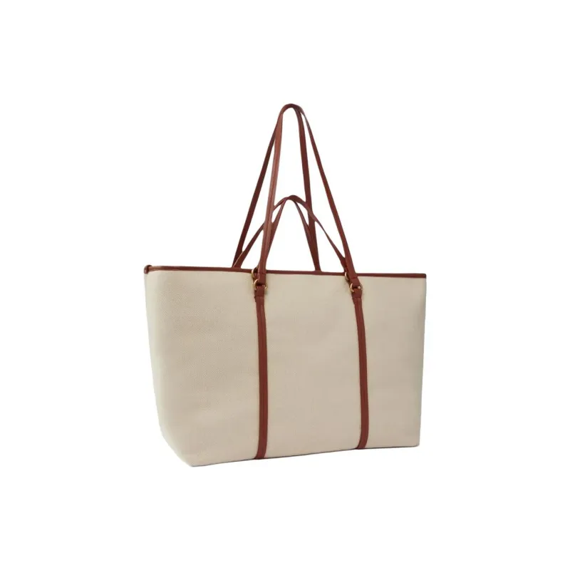 PINKO Love Birds Series Cotton Tote Bag, Shopping Bag, Handbag Women's Ivory White-1